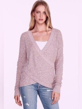 Express Wrap Front Tunic Sweater Mauve Pink Ribbed V-Neck